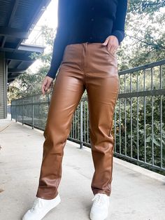 - straight leg vegan leather pants - 50% cotton, 50% PU - true to size, model is wearing a small Vegan Leather Pants, Chestnut, Vegan Leather, Leather Pants, Straight Leg, Cute Outfits, Pants, Leather, How To Wear