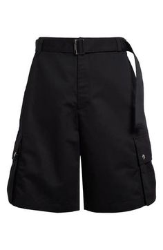 The French label combines a breezy Bermuda silhouette with rugged workwear styling in these belted cargo shorts cut from a fresh blend of cotton and linen. Zip fly with hook-and-bar closure Front slant pockets; back snap-flap patch pockets; cargo bellows pockets Removable belt 82% cotton, 18% linen Dry clean Made in France Designer Clothing Bermuda Shorts For Workwear With Belt Loops, High-waisted Cargo Shorts With Belt Loops For Workwear, High-waisted Bermuda Shorts For Work, Workwear Cargo Shorts With Belt Loops, Utility Shorts With Belt Loops, Short Length Cargo Shorts For Workwear With Belt Loops, Spring High-waisted Cargo Shorts With Belt Loops, Utility High-waisted Cargo Shorts With Belt Loops, Cotton Cargo Shorts With Pockets For Work