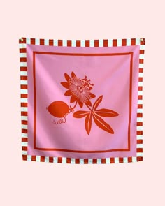 Photo of a pink and red floral bandanna with a red and white striped boarder Pink Red Fashion, Brazil Flowers, Fruit Accessories, Print Scarf Design, Silk Scarf Design, Summer Tote Bag, Bandana Design, Summer Scarf, Pink Accessories