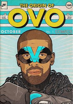 the origin of ovo comic book cover with an image of a man in black and blue