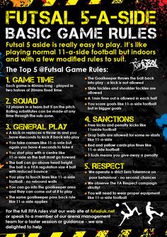 a flyer for the fusai 5 - a - side basic game rules