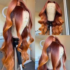 Auburn and Ginger Piano Color Highlight Silky Straight Compact Frontal Wig Pre Plucked with Baby Hair Lux Hair, Hair Colorful, Honey Hair Color, Lace Fronts, Hair Tape, Wedding Women, Wig Lace, Colored Wigs, Peruvian Hair