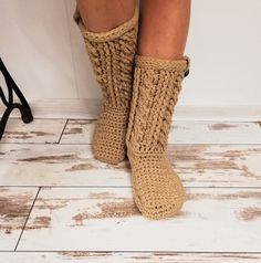 A beautiful pair of crochet women's boot/slippers. Made of wool yarn they are so soft, warm, cozy to wear and have a lot of bulk for extra comfort. Soles are covered with latex, which makes them not slippery to walk and give it a long life. You can also choose double sole - crochet + felted moisture retaining non-slip sole. If you want to have double sole, add this felted sole from the link together with selected slippers: https://www.etsy.com/listing/883778891/waterproof-felted-non-slip-sole-fo Hand Knitted Round Toe Slippers For Winter, Hand Knitted Round Toe Winter Slippers, Hand-knitted Round Toe Winter Slippers, Cozy Hand Knitted Slippers With Round Toe, Cozy Hand-knitted Slippers With Round Toe, Cozy Hand-knitted Round Toe Slippers, Cozy Crochet Slippers For Winter, Cozy Handmade Winter Slippers, Crochet Round Toe Slippers For Winter