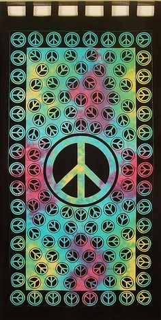 Cotton Tie Dye Peace Curtain Drape Panel 44 x 84 Inches - Sweet Us Tie Dye Curtains, Imagine Peace, Hippie Curtains, Dye Curtains, Curtains Bohemian, Floral Tablecloths, Celtic Mandala, Peace Sign Art, Print Curtains