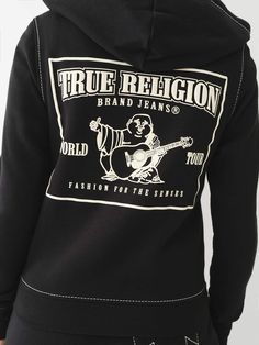 BIG T STITCH LOGO ZIP HOODIE True Religion Zip Up, Embroidered Horseshoe, True Religion Jacket, True Religion Hoodie, Buddha Design, Stitch Logo, Hoodies Black, Cc Clothes, 11th Grade