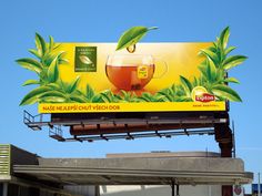 a billboard with a cup of tea on it