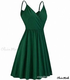 Olivia Mark - Floral Print Pleated Spaghetti Strap Casual Dress with Pockets Dress Collar, Suspender Dress, Daily Dress, Dress With Pockets, Types Of Skirts, Collar Dress, Princess Dress, Types Of Collars, Dark Green