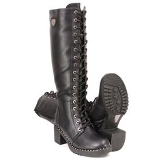 Milwaukee Leather MBL9442 Women's Black Lace-Up Tall Biker Fashion Boots with Platform Heel & Studs Features Made of Synthetic Leather Upper Tall Boots Anti-Slip Bottom Lace-Up with Inside Zipper for Easy on and off Wear Studded Outsole Milwaukee Signature Hardware Gay Vampire, Boots With Platform, Biker Fashion, Leather Boots Women, Signature Hardware, Platform Heel, Biker Style, Performance Outfit, Tall Boots