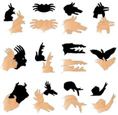 hands with different gestures are shown in black and brown colors, including one hand holding the other