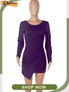 Autumn Casual Purple Long Sleeve Irregular Mini Dress Purple Long Sleeve, Autumn Casual, Casual Fall, Fashion Games, Mini Dress, Purple, Long Sleeve, Free Shipping