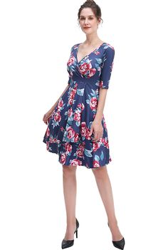 Kimi + Kai Women's "Portia" Floral Print Faux Wrap Midi Dress – kimi + kai Nursing Tops, Wrap Midi Dress, Elbow Sleeve, Outerwear Women, Flare Dress, Crossover, Fit And Flare, Jumpsuit Dress, Everyday Wear