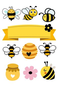 bees and honeycombs with a banner