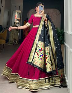 sophisticated rani pink vichitra silk traditional wear women's heavy lehenga choli collection with rani pink vichitra silk rt8901-184711 Front View Rani Pink Dupatta, Heavy Lehenga, Pink Dupatta, Rani Pink, Border Fabric, Pink Bottom, Silk Bottoms, Silk Dupatta, Traditional Wear