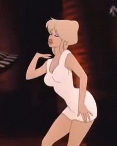 an animated image of a woman in a white dress with her hand on her lips