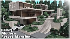 BLOXBURG: Modern Forest Mansion Speedbuild | Roblox House Build Mountain Side House Bloxburg, Bloxburg Mansion Ideas Exterior, Bloxburg Realistic House, Modern Mansion Exterior, Forest Mansion, Blender Architecture, Bloxburg Exterior, Big Mansions