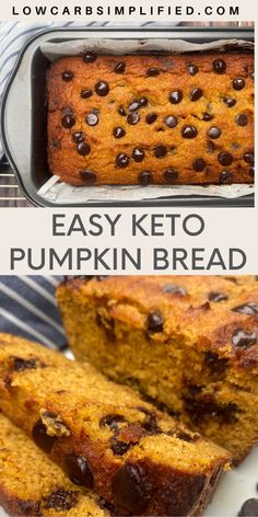 easy keto pumpkin bread with chocolate chips on top