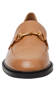 A gleaming metal bit and tonal stitching lend contemporary sophistication to a luxe leather loafer set on a cushioned footbed and low stacked heel. Cushioned footbed Leather upper/synthetic lining/rubber sole Imported Business Casual Horsebit Loafers With Round Toe, Office Loafers With Horsebit Detail And Round Toe, Business Casual Loafers With Horsebit Detail, Loafer Women, Stacked Heel, Leather Loafers, Loafers For Women, Size 13, Rubber Sole