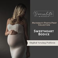 a pregnant woman wearing a strapless dress with the words, sweet heart bodie digital sewing pattern