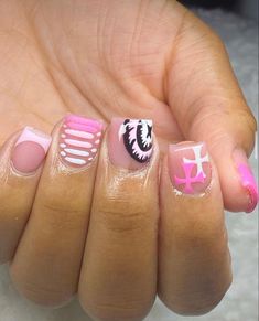 Acrylic Overlay Nails Short Pink, Birthday Nail Set Ideas Short Almond, Birthday Nail Designs Short Square, Birthday Nails For Kids, Kids Acrylic Nails Short, Short Purple Acrylic Nails, Kids Acrylic Nails, Kaws Nails