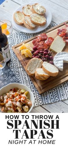 an image of spanish tapas with bread and fruit