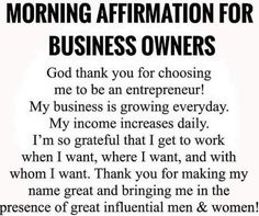 a sign that says morning affirmation for business owners