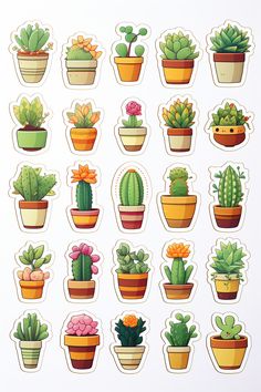 a bunch of potted plants are shown in this sticker sheet with different shapes and sizes