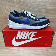 Nike Waffle One Gs Size 5.5y Womens Sz 7 Phantom Hyper Royal Sneakers Gray Running Shoes With Rubber Waffle Outsoles, Blue Casual Running Shoes With Rubber Waffle Outsoles, Nike 95, Nike Waffle One, Air Jordan Low, Nike Presto, Toddler Nikes, Nike Air Jordan 11, Nike Waffle