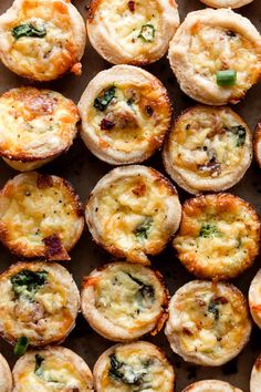 several small muffins with cheese and spinach on top