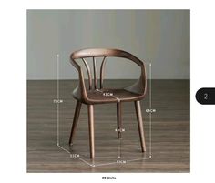 a wooden chair sitting on top of a hard wood floor next to a measuring tape