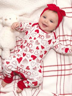 Heart print envelope shoulder playsuit. Inner leg snaps for changing ease. Ribbed 100% cotton. Girls Valentines Outfit, Girl Valentines, Valentines Outfit, Girls Coming Home Outfit, Baby Boom, Valentines Outfits, Girls Valentines, Valentine's Day Outfit