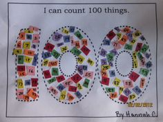 a piece of paper with the word 100 written on it and colorful blocks in the shape of numbers