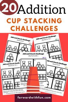 sample of all 5 addition cup stacking challenge printables included in this purchase Stacking Cups Activity, Cup Stacking Challenge For Kids, Cup Stacking Games For Kids, Adding Game, Consonant Vowel Consonant Words, Cup Stacking, Academic Activities, Math Activities For Toddlers, Stem Building