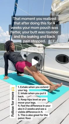 a woman is doing yoga on a dock with the caption that reads, you're