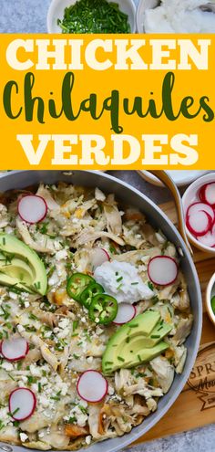 chicken, radish and avocado salad with cilantro in a pan