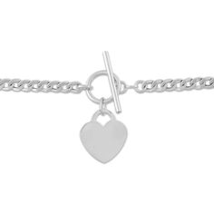 You'll love the chic design of this darling toggle heart necklace. Sterling silver 6 x 5mm curb chain A flat heart-shaped charm suspends from the toggle ring 17-inches Made in Italy Sterling Silver Heart Necklace With Toggle Clasp, Heart Shaped Sterling Silver Necklace With Toggle Clasp, Silver Heart Toggle Necklace With Heart Charm, Silver Heart Necklace With Toggle Clasp For Gift, Silver Heart Toggle Necklace With Charm, Silver Necklace With Toggle Clasp For Valentine's Day, Silver Toggle Necklace With Heart Charm, Valentine's Day Heart Pendant Toggle Necklace With Adjustable Chain, Valentine's Day Metal Toggle Necklace With Heart Charm