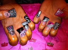 Scene Nails, Mc Bling, Nails Barbie, Black Acrylic Nails, Long Nail Designs