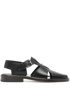 LEMAIRE Fisherman Leather Sandals - Farfetch Classic Leather Sandals With Rectangular Buckle, Designer Black Sandals With Rectangular Buckle, Classic Leather T-strap Sandals With Buckle, Designer Leather T-strap Sandals With Buckle, Modern Leather T-strap Sandals With Buckle, Latest Sandal, Fisherman Sandals, Leather Platform Sandals, Brown Leather Sandals