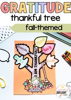 a thanksgiving card with the words grateful written on it and an image of a tree