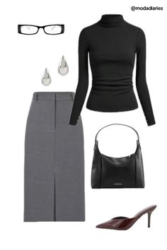 #fashion #officesiren #turtleneck #bayonetta #handbag #outfits #outfitinspo #kittenheels #midiskirt Rachel Zane Suits Outfits, Woman Office Outfit, Office Siren Outfits, Bayonetta Outfits, Bayonetta Style, Siren Outfits, Professional Office Outfit, Job Outfits, Women Office Outfits