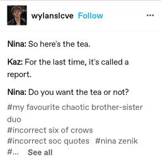 an instagram with the text'ninja so here's the tea kaz for the last time, it's called a report