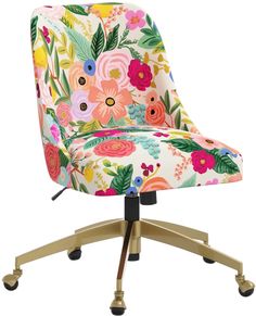 an office chair with colorful flowers on it