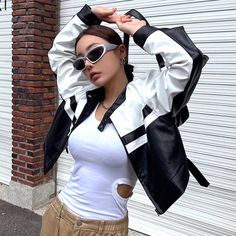 Home · STORE CAT CAT · Online Store Powered by Storenvy White Jackets, Pu Jacket, Streetwear Mode, Outfit Vintage, Pu Leather Jacket, Stripe Outfits, Basic Jackets, Women Street, Pull Sweat