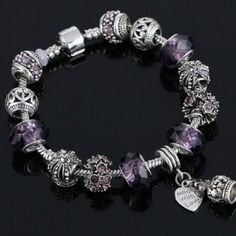 Charming Fashion Purple Crystal Crown Bracelet Purple Pandora Bracelet, Purple Pandora, Pandora Bracelet Charms Ideas, Crown Bracelet, Charm Ideas, Fashion Purple, Bracelet Inspo, Gift Inspo, Swarovski Crystal Bracelet