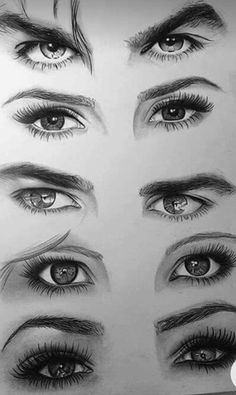 the eyes are drawn in pencil and have long lashes on top of each eyeliner