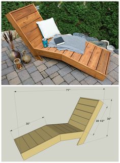 the plans for an outdoor chaise lounge with built - in cushions are shown here