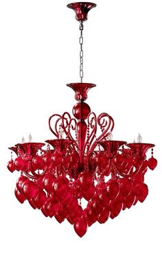 a red chandelier hanging from the ceiling