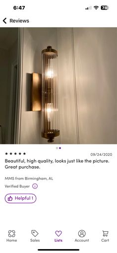 an image of a light that is on the wall in front of a door and it says, beautiful high quality looks just like the picture