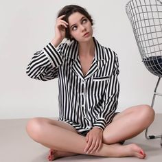 Women Pink Striped Silk Pajama Set Pink and White Balck and White Shor – slipintosoft Pajama Design, Pajama Set Long, Silk Pjs, Striped Pajama, Silk Pajamas Women, Pants Short, Silk Pajama, Silk Style, Elastic Pants