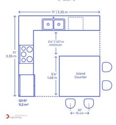 a blueprint drawing of a kitchen with measurements