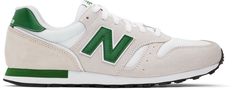 Low-top paneled suede and mesh sneakers in white, taupe, and green. · Lace-up closure · Logo-woven textile flag at padded tongue · Padded collar · Grained leather logo appliqué at sides · Jersey lining · Foam rubber midsole · Treaded rubber outsole Supplier color: White Taupe And Green, New Balance For Men, White New Balance, New Balance Outfit, New Balance White, Mesh Sneakers, Green Lace, Leather Logo, New Balance Sneaker